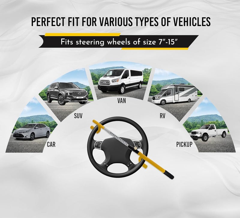 BRAMMH Ultra Secure Car Steering Wheel Lock, No Scratch Dual Locking Hooks, Anti Theft Car Device Wheel Locks for Cars with Adjustable Size, Strong Metal Bars, Anti-Pick Car Lock (Y Shape) - Image 3